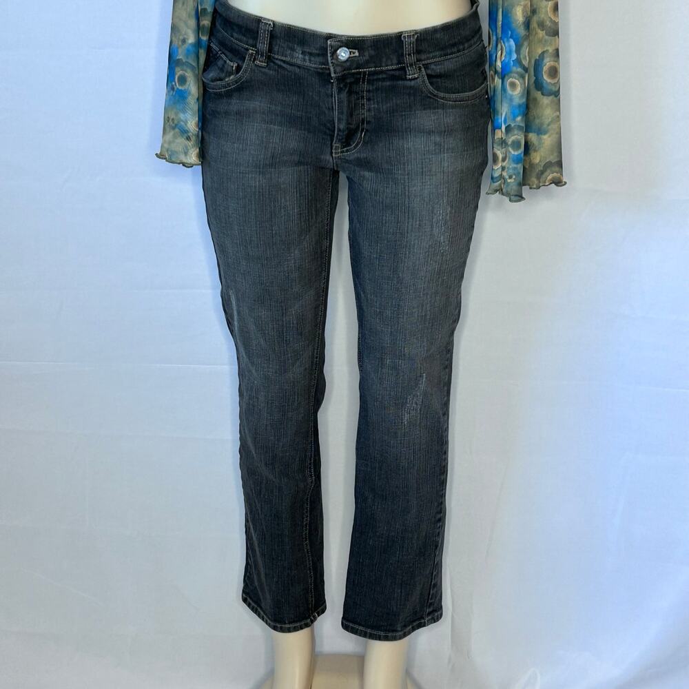 White House Black Market Noir Straight Leg Jeans Dark Wash Embellished 8